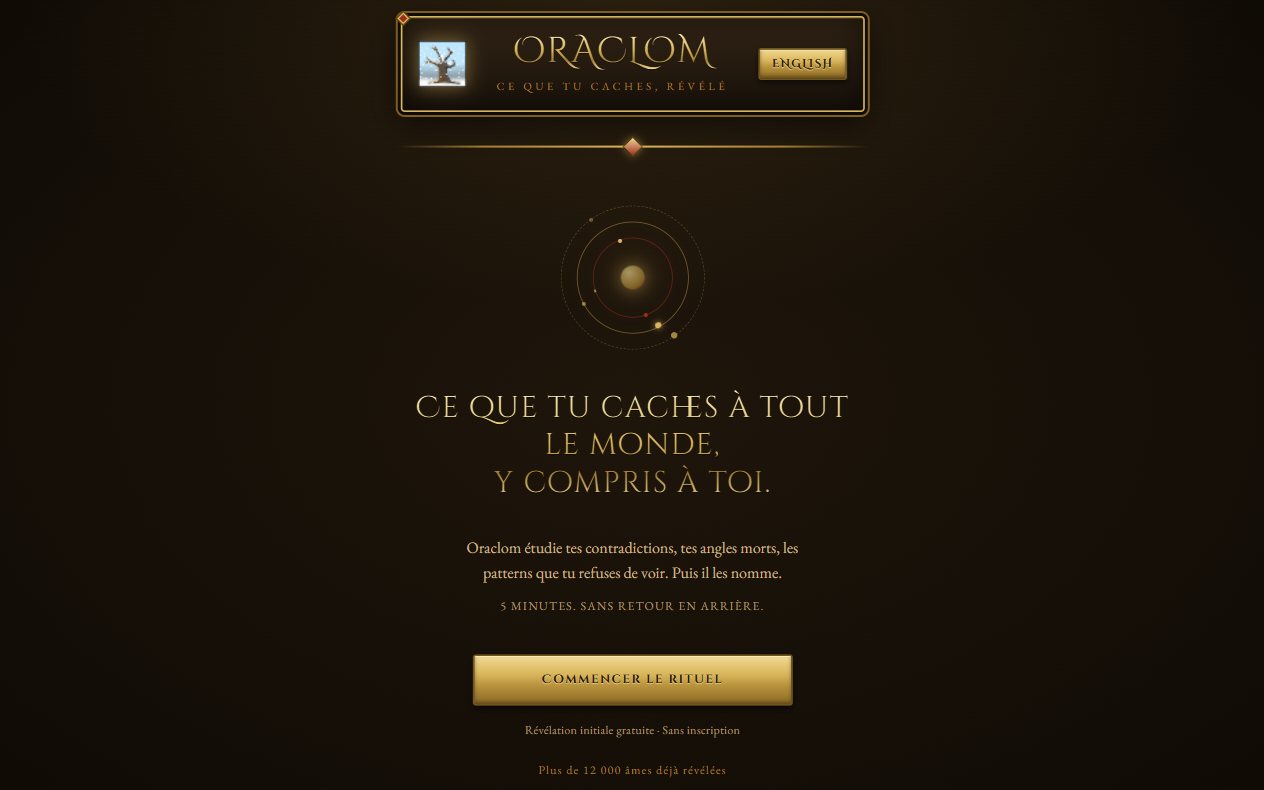 Oraclom : la page d'accueil du rituel